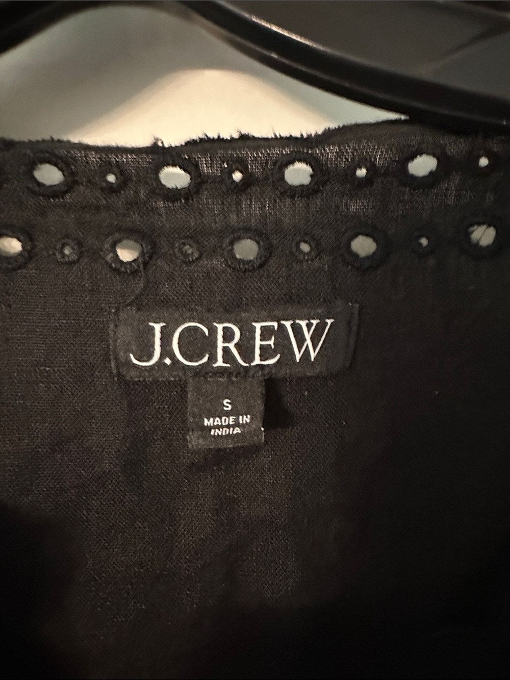 J. Crew Black Linen Eyelet Peasant Top - Picture 2 of 5